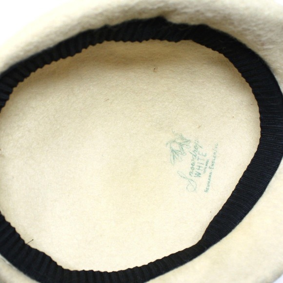 Vintage Ivory Wool Felt Hat w Curved Feather - Neumann-Endler Stamp - Hey Viv - Picture 5 of 6